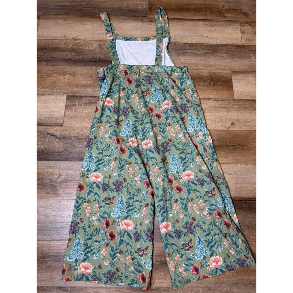 Cider Women’s Corduroy Floral Wide Leg Overalls Plus Size 2X 2XL Green Flowers - Picture 9 of 9